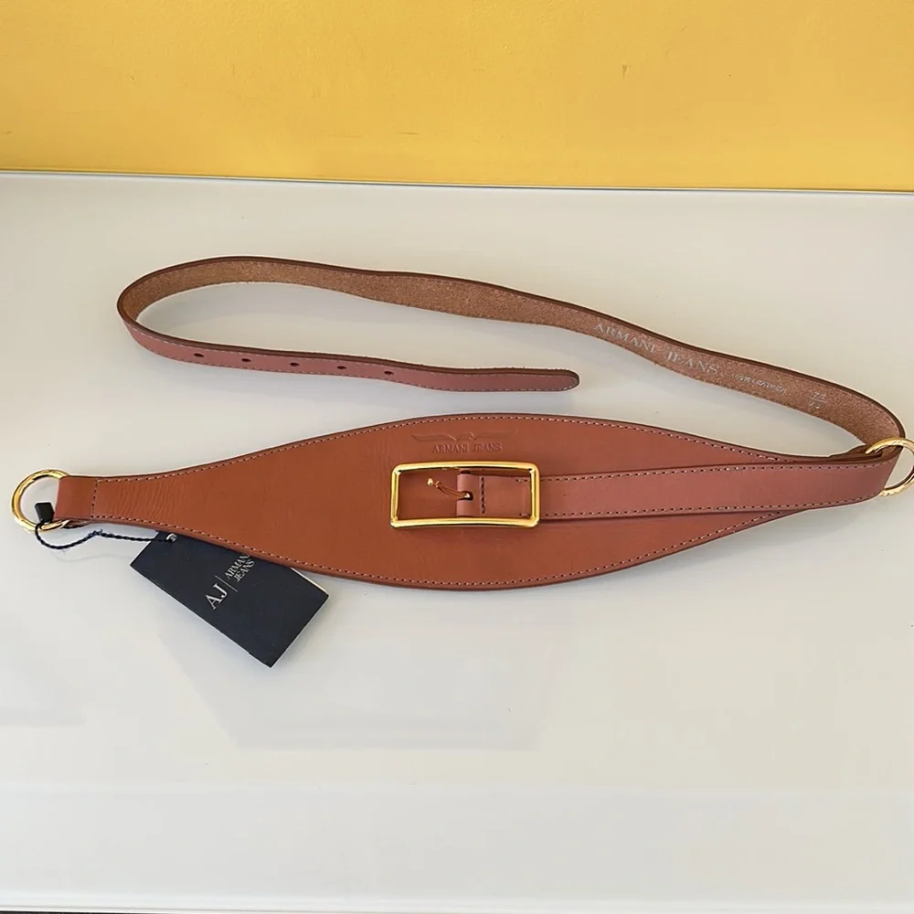 Armani Jeans  Chestnut Genuine Leather Obi Buckle Belt NEW with Tag